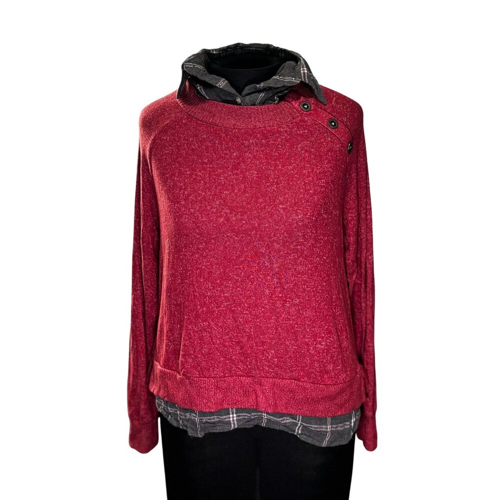 Al & Rachel Red Layered Sweater Blouse PM Petite